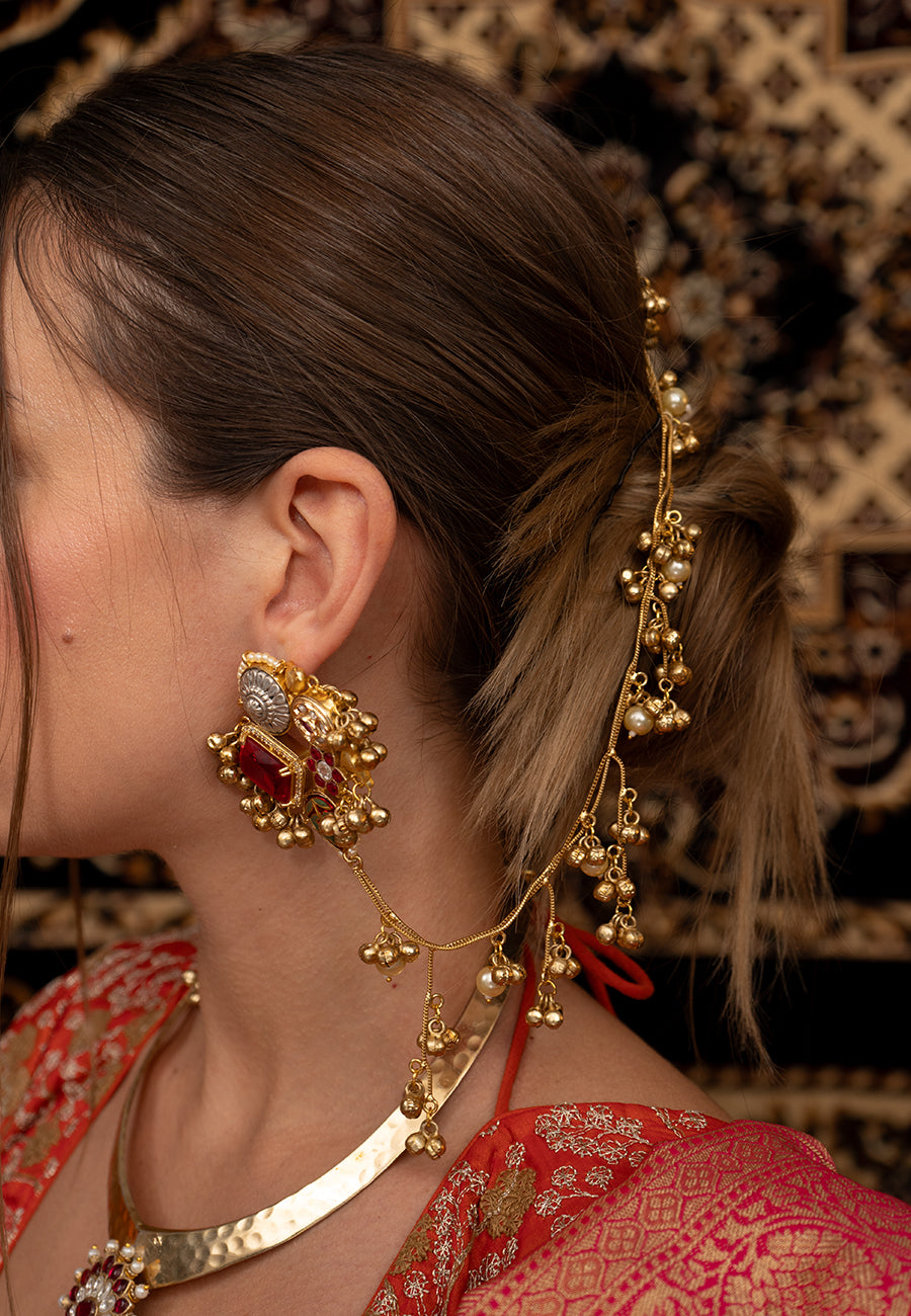 Gul Kashmiri jadau Earing with chain